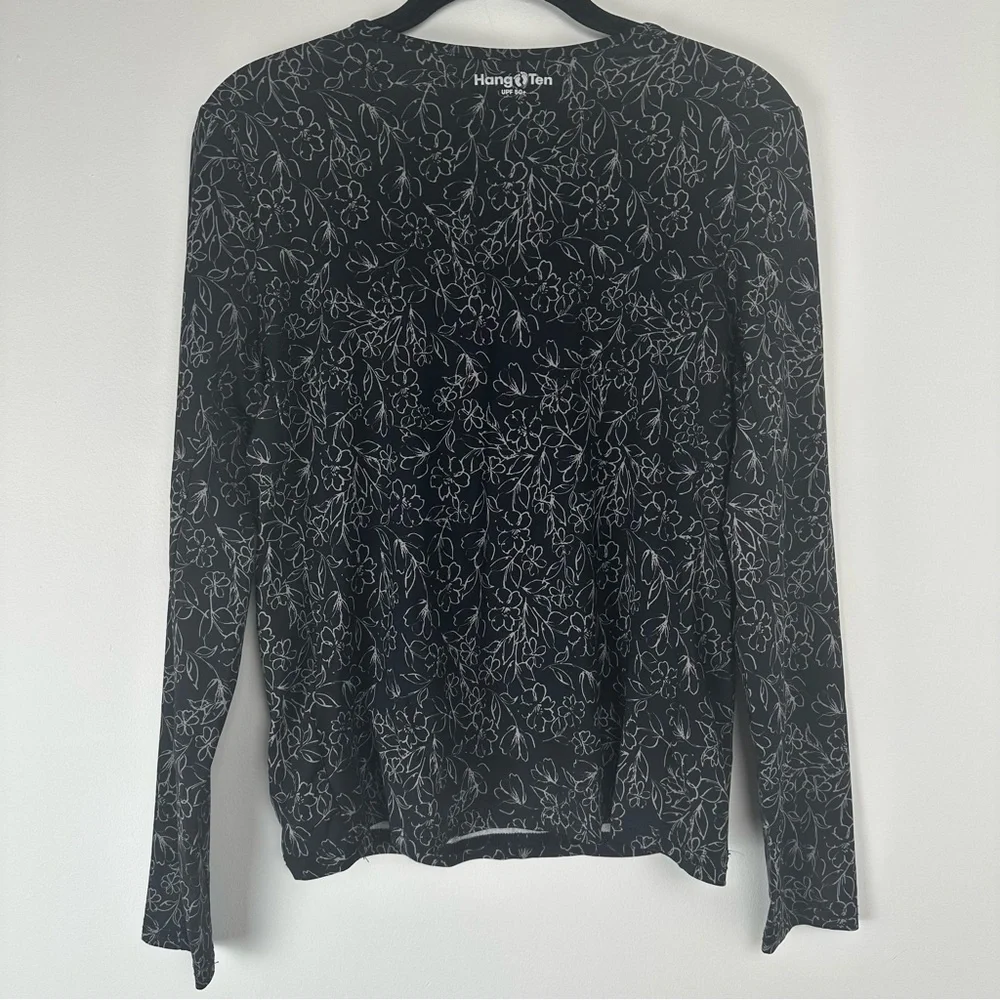 Hang Ten‎ Women's Swim Shirt Size Small Black UV Protection UPF 50+ Floral